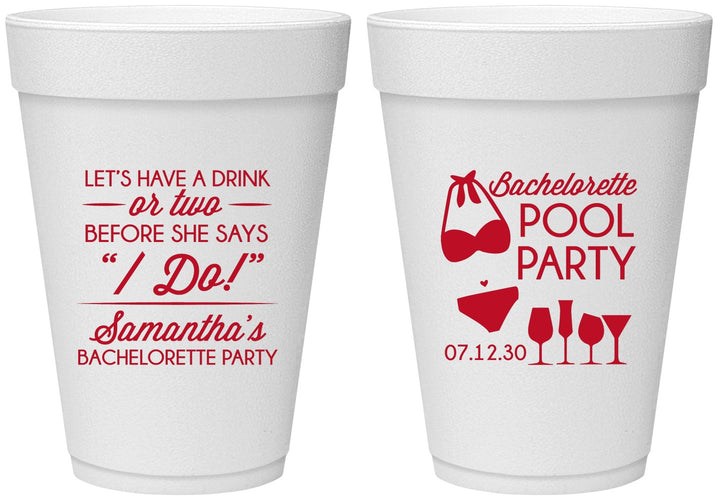 Personalized Bachelorette 16 oz Foam Cups - Pool Party | 60167