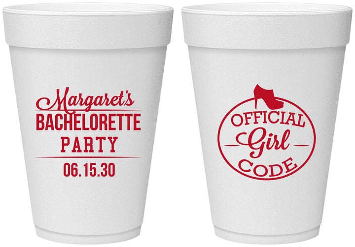 Personalized Bachelorette 16 oz Foam Cups - Official Girl Code | 60176