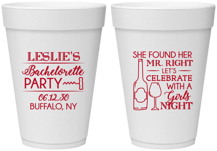 Personalized Bachelorette 16 oz Foam Cups - Mr Right Girls Night | 60180