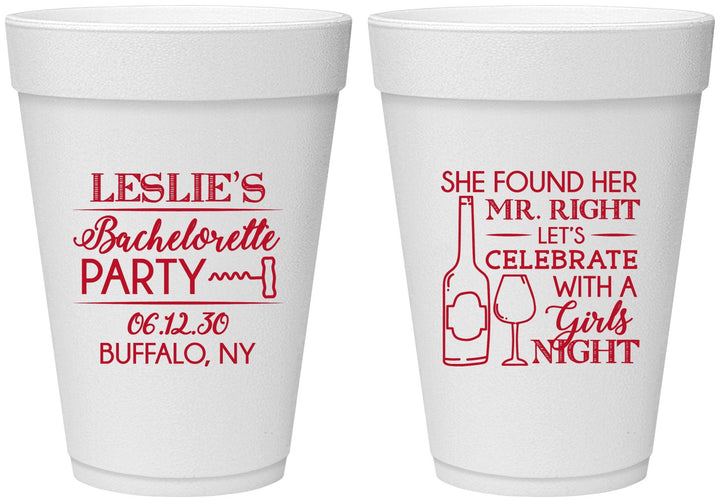 Personalized Bachelorette 16 oz Foam Cups - Mr Right Girls Night | 60180