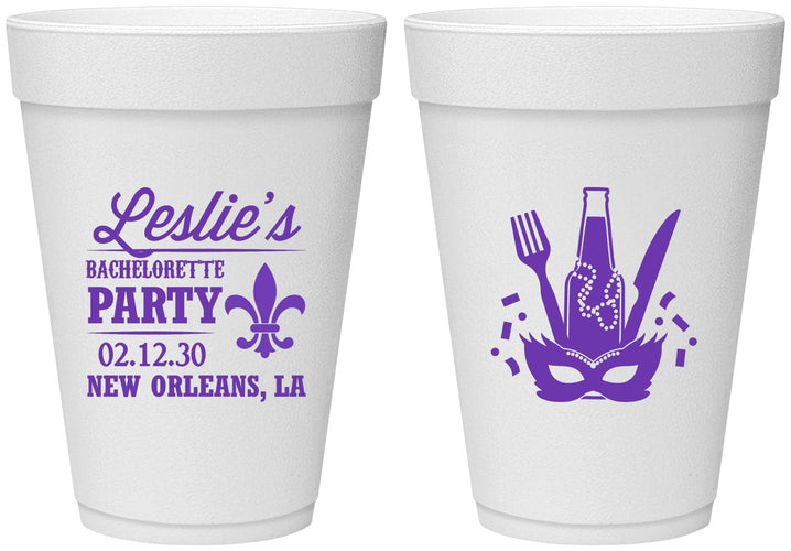 Personalized Bachelorette 16 oz Foam Cups - Mardi Gras | 60185