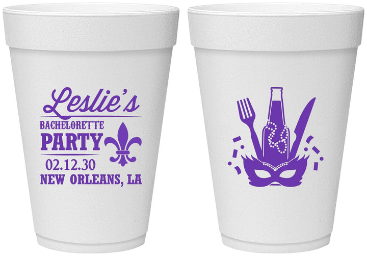 Personalized Bachelorette 16 oz Foam Cups - Mardi Gras | 60185