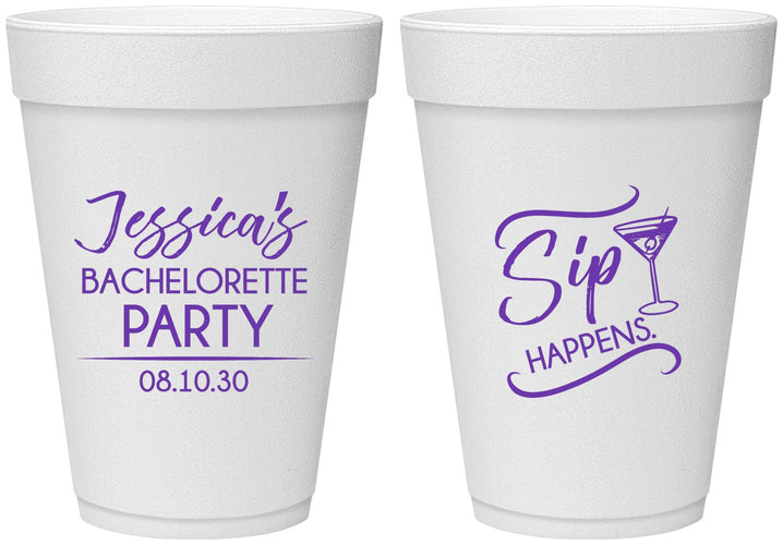 Personalized Bachelorette 16 oz Foam Cups - Sip Happens | 60197