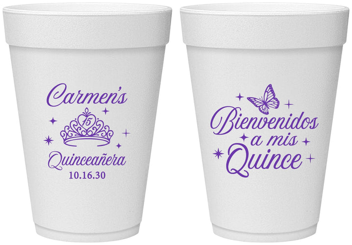 Personalized Quinceanera 16 oz Foam Cups - Bienvenidos A Mis Quince | 70005