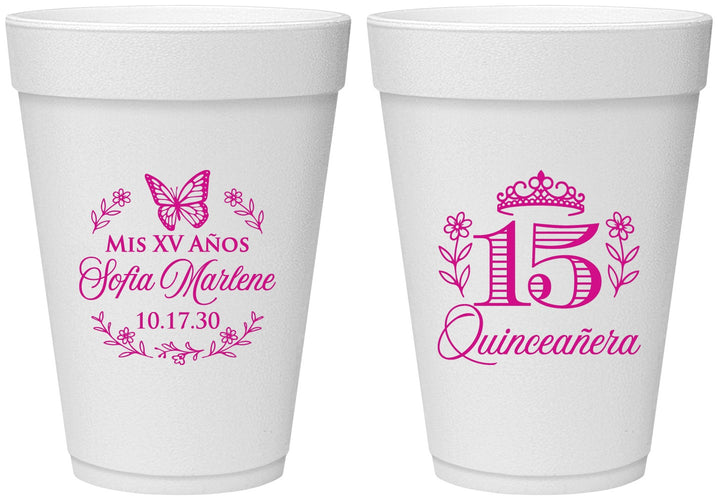 Personalized Quinceanera 16 oz Foam Cups - Mis Quince Anos | 70007