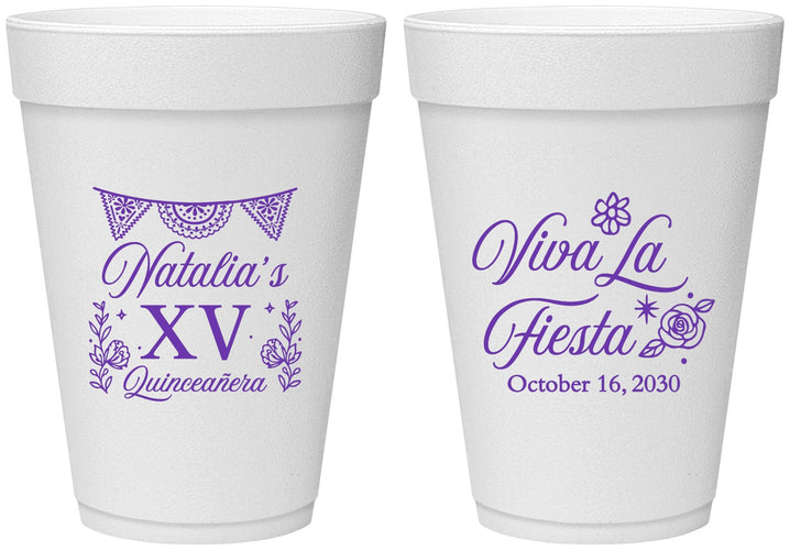 Personalized Quinceanera 16 oz Foam Cups - Viva La Fiesta Quince | 70008