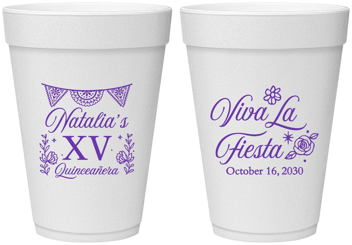 Personalized Quinceanera 16 oz Foam Cups - Viva La Fiesta Quince | 70008