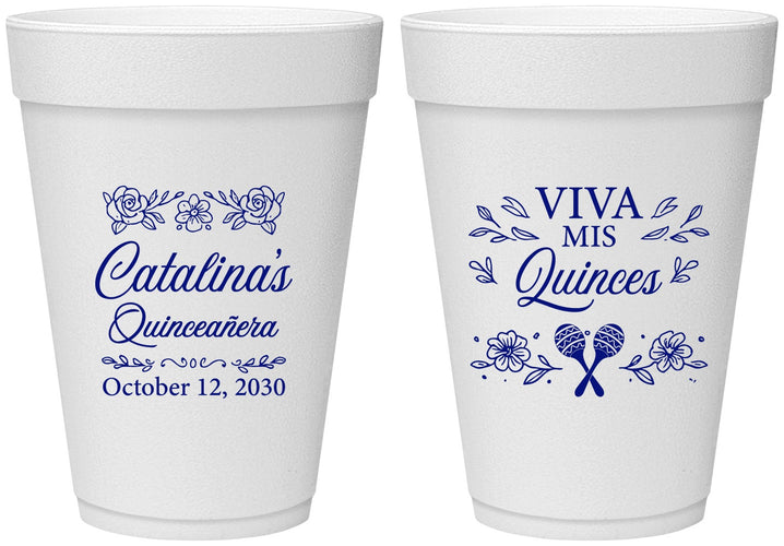 Personalized Quinceanera 16 oz Foam Cups - Viva Mis Quinces | 70009