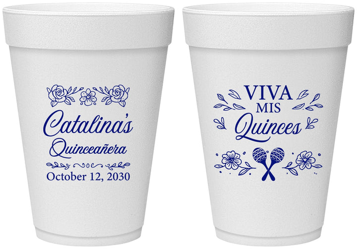 Personalized Quinceanera 16 oz Foam Cups - Viva Mis Quinces | 70009