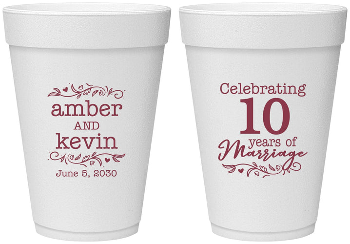 Personalized Anniversary 16 oz Foam Cups - 10 Years Of Marriage | 80000
