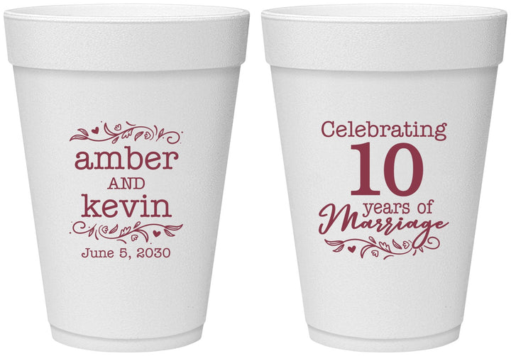 Personalized Anniversary 16 oz Foam Cups - 10 Years Of Marriage | 80000