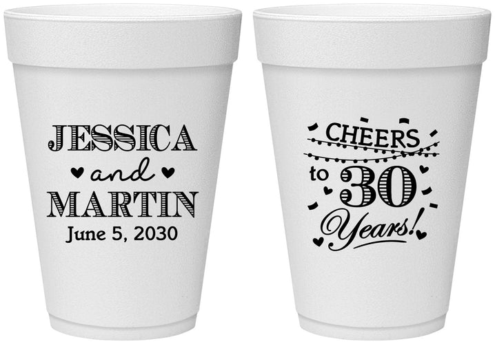 Personalized Anniversary 16 oz Foam Cups - Cheers To 30 Years | 80003