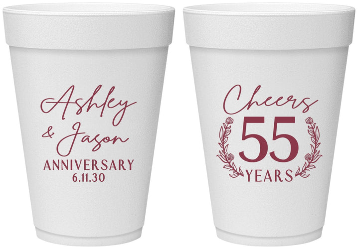 Personalized Anniversary 16 oz Foam Cups - Cheers To 55 Years | 80008