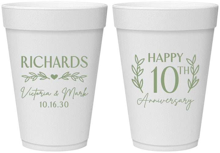 Personalized Anniversary 16 oz Foam Cups - 10th Wedding | 80010