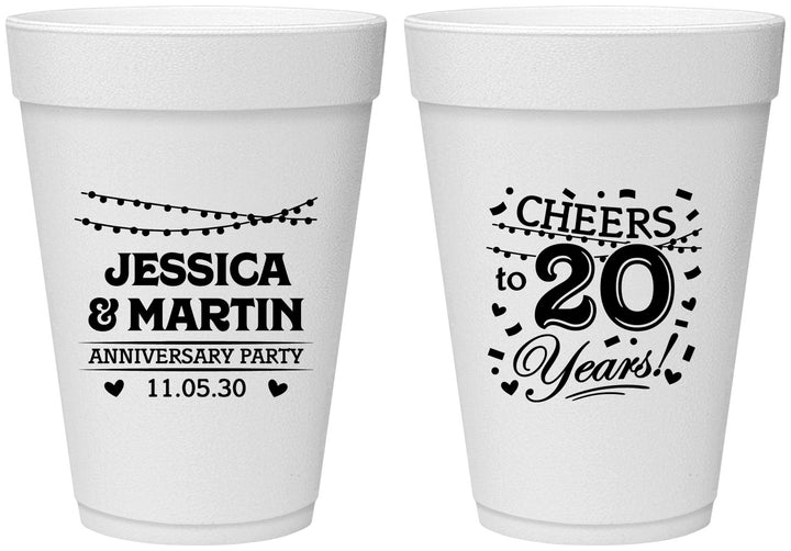 Personalized Anniversary 16 oz Foam Cups - Cheers To 20 Years | 80011
