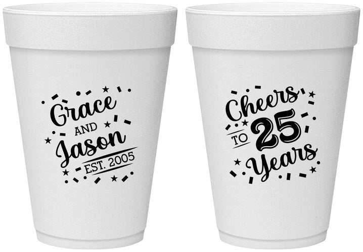 Personalized Anniversary 16 oz Foam Cups - Cheers To 25 Years | 80012