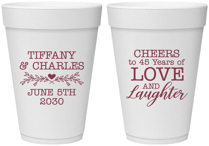 Personalized Anniversary 16 oz Foam Cups - Cheers To 45 Years | 80016
