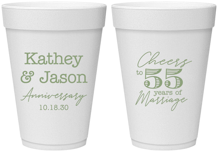Personalized Anniversary 16 oz Foam Cups - Cheers To 55 Years | 80018