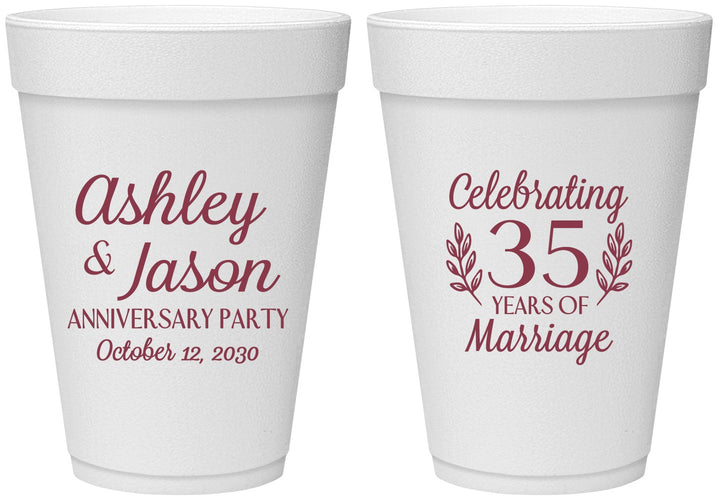 Personalized Anniversary 16 oz Foam Cups - 35 Years Of Marriage | 80024