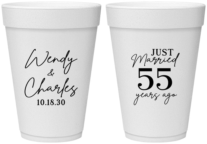 Personalized Anniversary 16 oz Foam Cups - Just Married 55 Years Ago | 80028