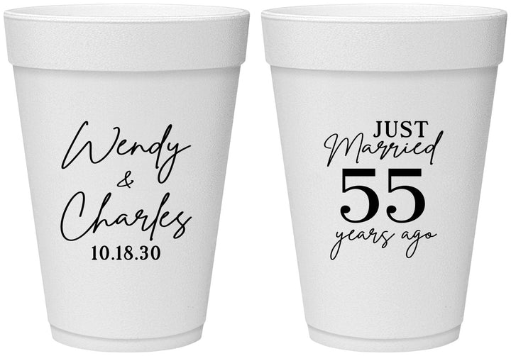 Personalized Anniversary 16 oz Foam Cups - Just Married 55 Years Ago | 80028