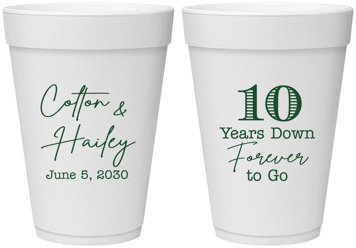 Personalized Anniversary 16 oz Foam Cups - Just Married 10 Years Ago | 80030