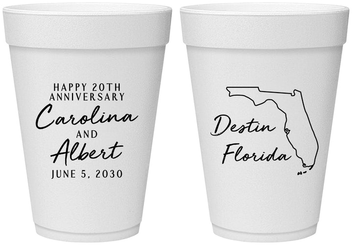 Personalized Anniversary 16 oz Foam Cups - 20th Wedding | 80031