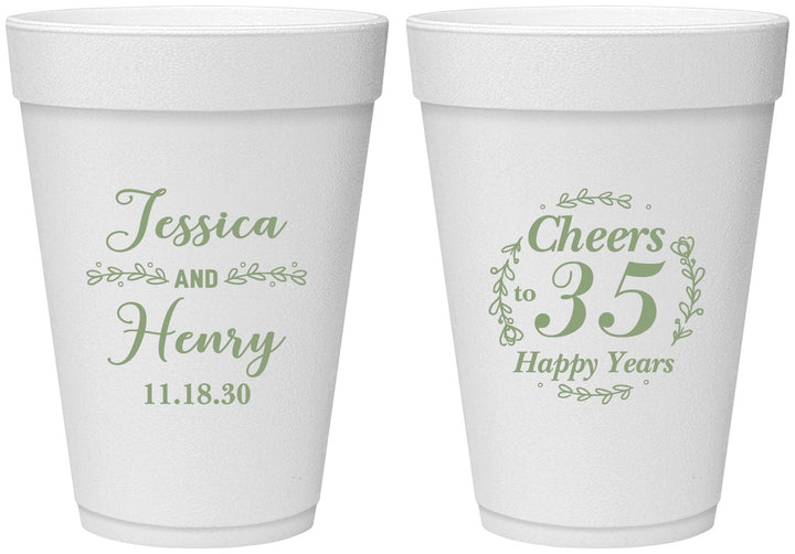 Personalized Anniversary 16 oz Foam Cups - Cheers To 35 Years | 80034