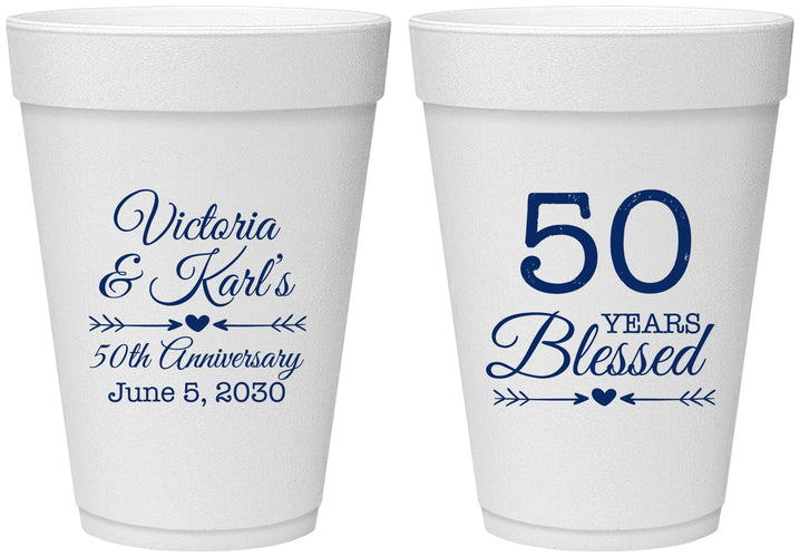 Personalized Anniversary 16 oz Foam Cups - 50 Years Blessed | 80037