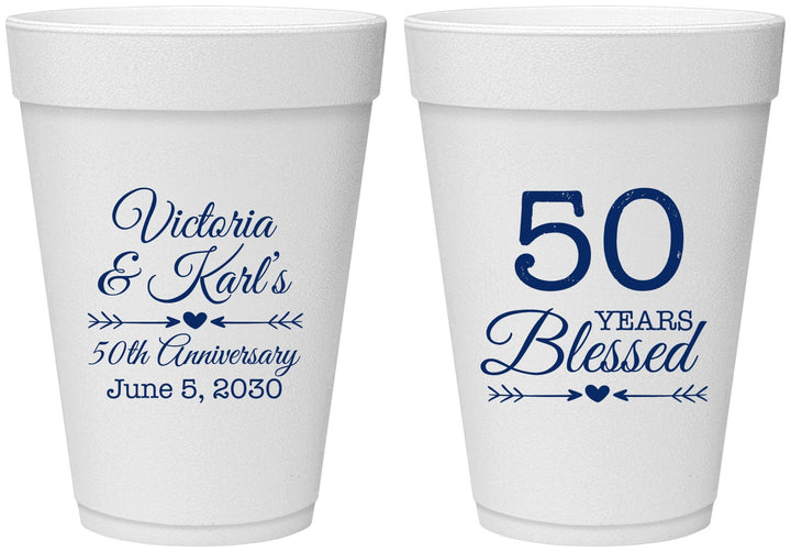 Personalized Anniversary 16 oz Foam Cups - 50 Years Blessed | 80037
