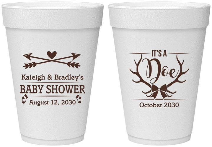 Personalized Baby Shower 16 oz Foam Cups - It’s A Doe Antler | 90001