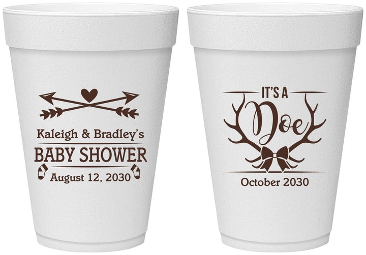 Personalized Baby Shower 16 oz Foam Cups - It’s A Doe Antler | 90001