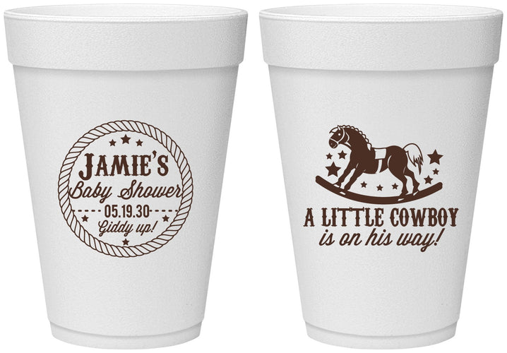 Personalized Baby Shower 16 oz Foam Cups - Little Cowboy | 90003