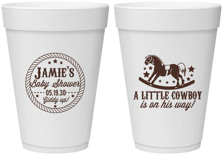 Personalized Baby Shower 16 oz Foam Cups - Little Cowboy | 90003