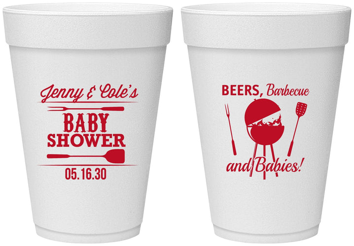 Personalized Baby Shower 16 oz Foam Cups - Beers Bbq Babies | 90006