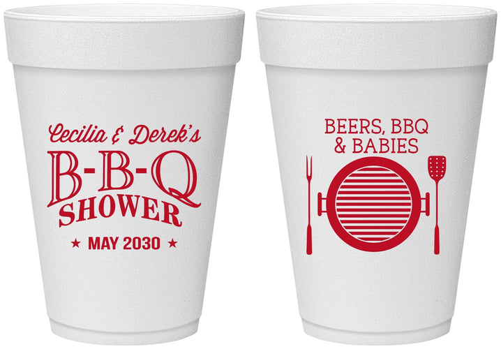 Personalized Baby Shower 16 oz Foam Cups - Beers Bbq Babies | 90007