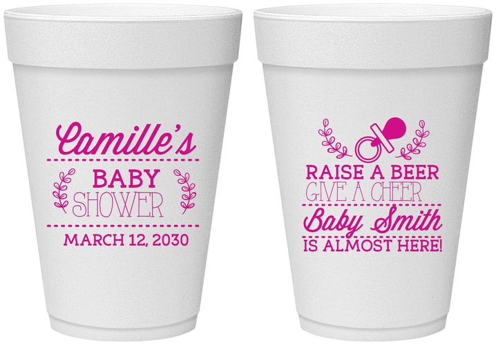 Personalized Baby Shower 16 oz Foam Cups - Raise A Beer | 90008