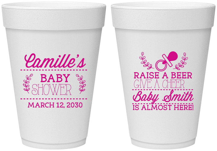 Personalized Baby Shower 16 oz Foam Cups - Raise A Beer | 90008