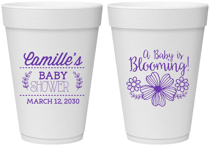 Personalized Baby Shower 16 oz Foam Cups - Blooming | 90009