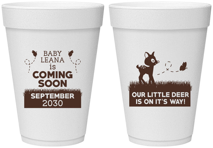 Personalized Baby Shower 16 oz Foam Cups - Little Deer On The Way | 90011
