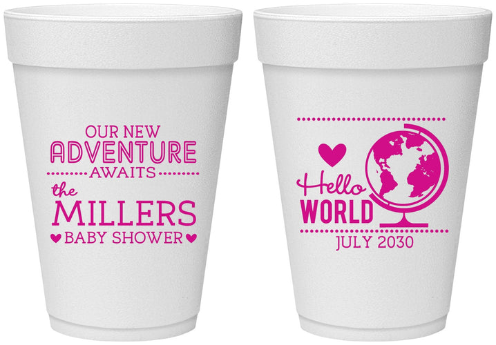 Personalized Baby Shower 16 oz Foam Cups - Hello World | 90013