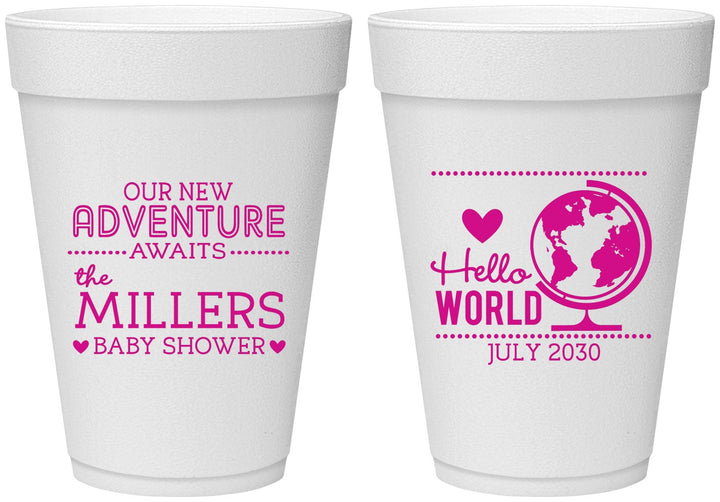 Personalized Baby Shower 16 oz Foam Cups - Hello World | 90013