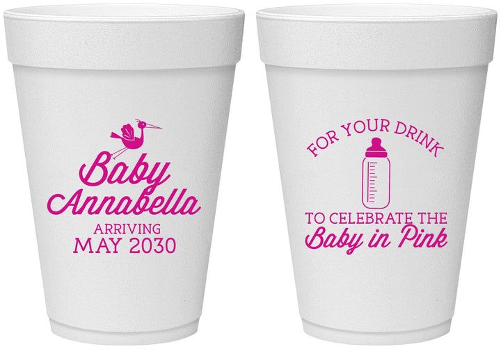Personalized Baby Shower 16 oz Foam Cups - Drink Baby In Pink | 90014