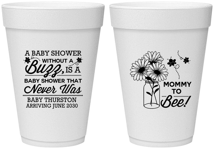 Personalized Baby Shower 16 oz Foam Cups - Mommy To Bee | 90016