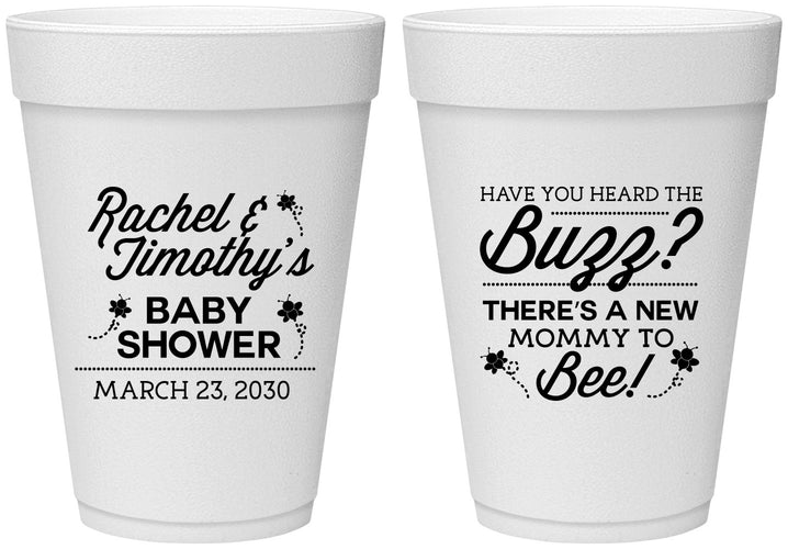 Personalized Baby Shower 16 oz Foam Cups - Mommy To Bee | 90019
