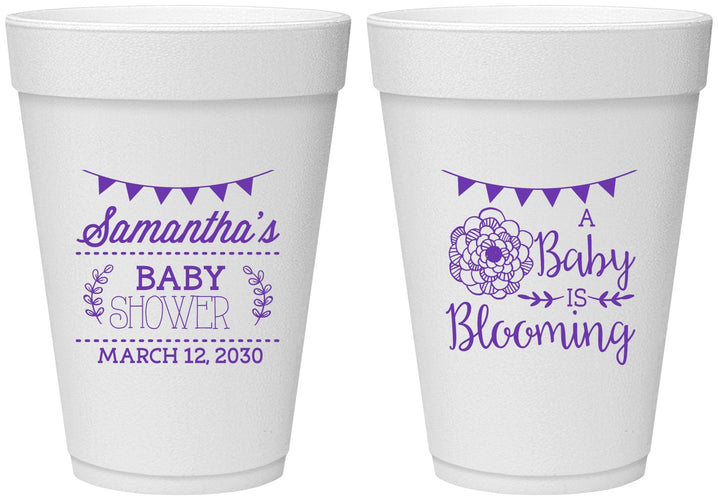 Personalized Baby Shower 16 oz Foam Cups - Blooming | 90020