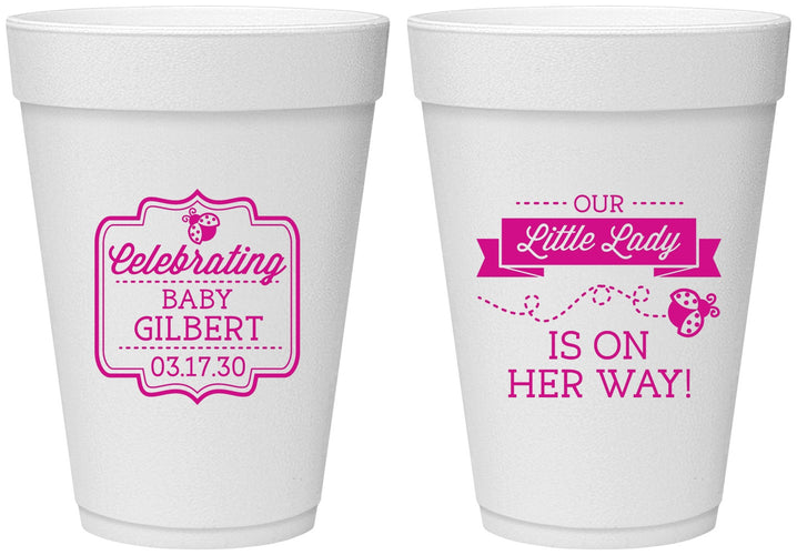 Personalized Baby Shower 16 oz Foam Cups - Little Lady On The Way | 90022