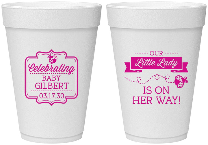 Personalized Baby Shower 16 oz Foam Cups - Little Lady On The Way | 90022