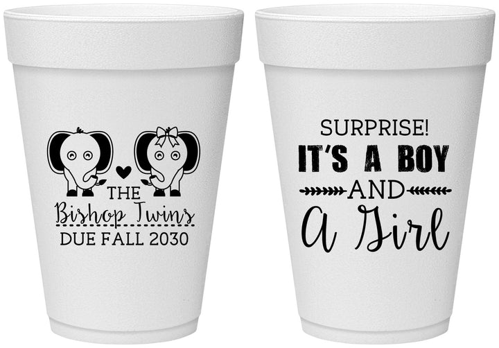 Personalized Baby Shower 16 oz Foam Cups - Twins Boy And Girl | 90026