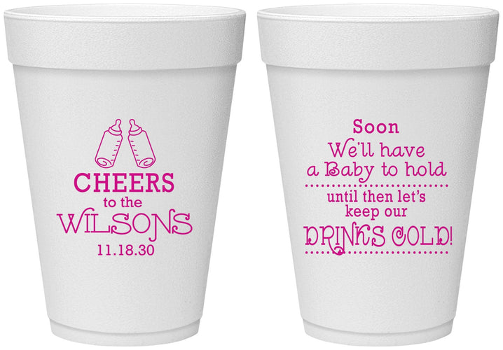 Personalized Baby Shower 16 oz Foam Cups - Cheers Bottle | 90031